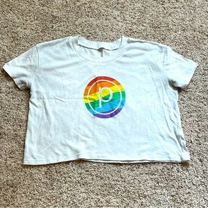Pure Barre Pride Crop White Tee Rainbow Circle P Logo S